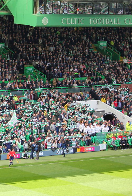 Wild Stadium Soccer Fans in the Celtic Stadium in Glasgow, Scotland